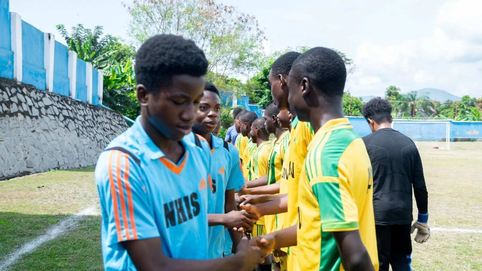 Pupils shaking hands after a sports match